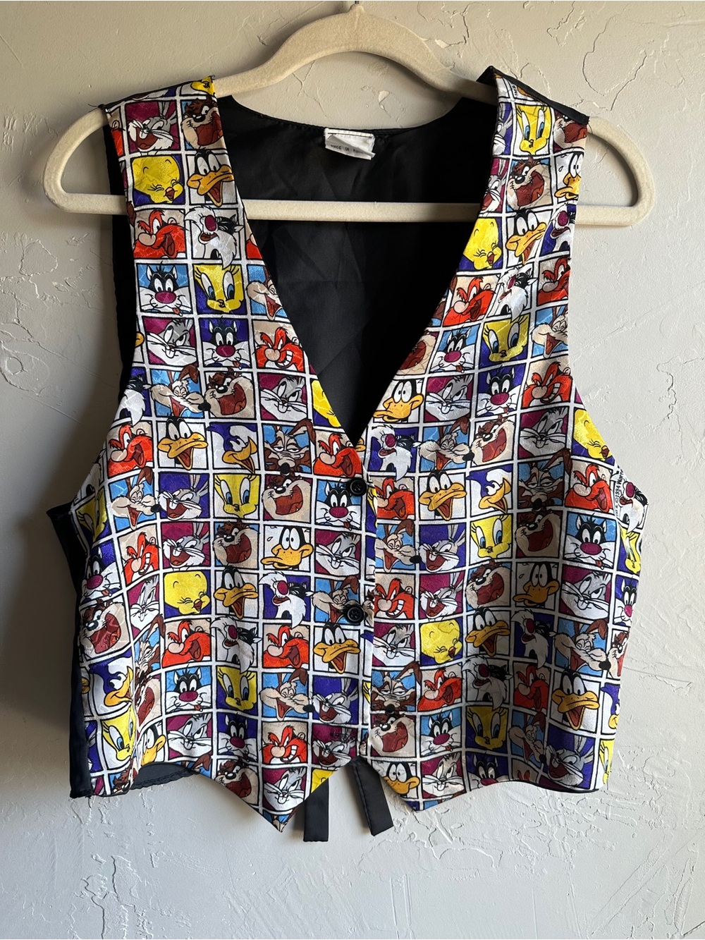 Vintage 90s Looney Tunes Cartoon Waistcoat Vest Novelty Dopamine Y2K